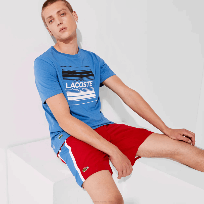 rojo azul blanco cmj VVL0A1366 hombres Lacoste shorts deportivos ligeros con paneles colorblock