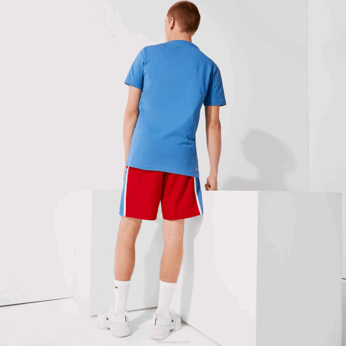 rojo azul blanco cmj VVL0A1366 hombres Lacoste shorts deportivos ligeros con paneles colorblock