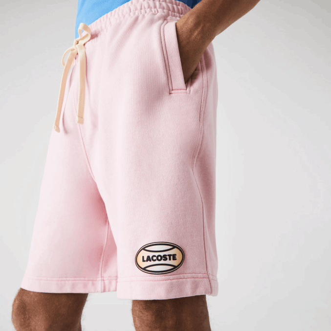 rosa VVL0A1611 hombres Lacoste shorts de felpa de algodón con motas vivas