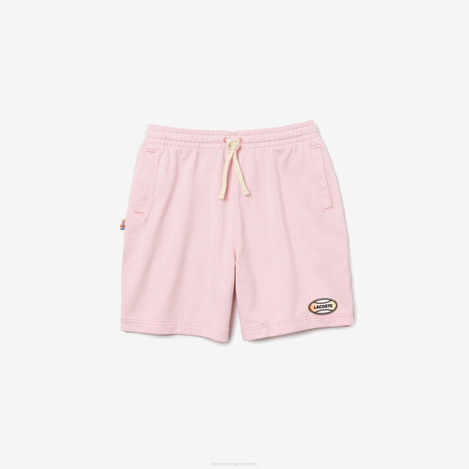 rosa VVL0A1611 hombres Lacoste shorts de felpa de algodón con motas vivas