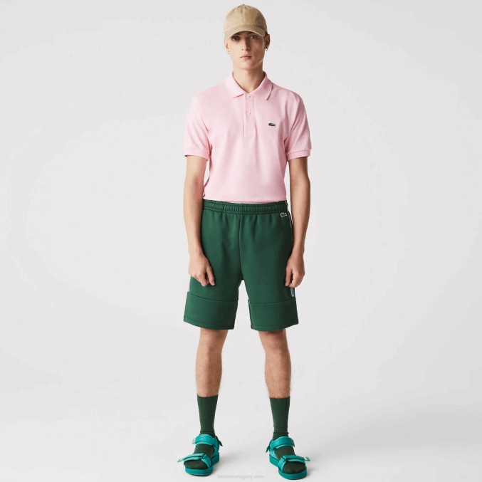 verde 132 VVL0A1539 hombres Lacoste shorts de mezcla de vellón con bandas de la marca