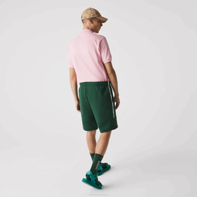 verde 132 VVL0A1539 hombres Lacoste shorts de mezcla de vellón con bandas de la marca