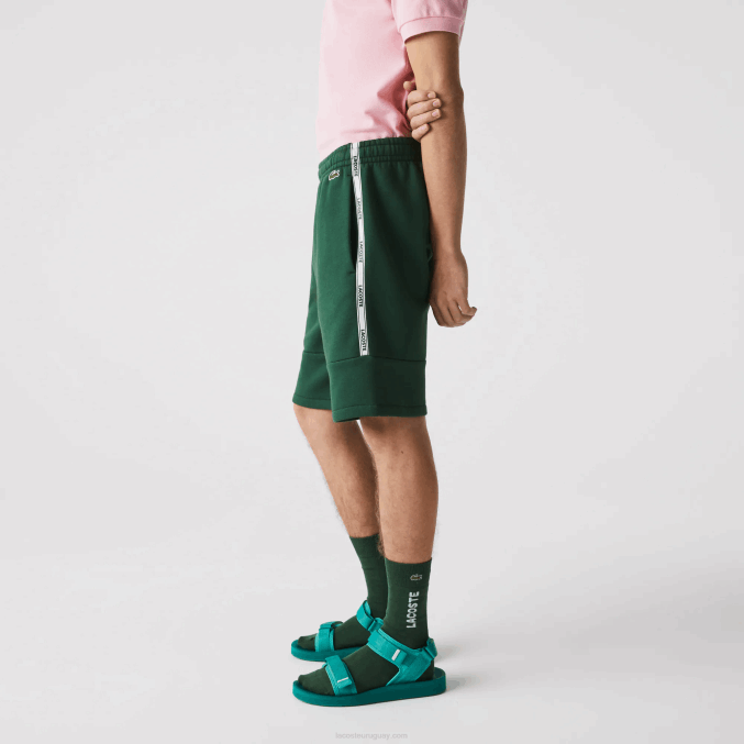 verde 132 VVL0A1539 hombres Lacoste shorts de mezcla de vellón con bandas de la marca