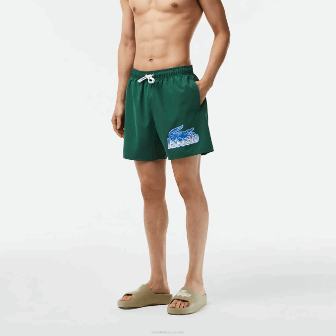 verde 132 VVL0A519 hombres Lacoste bañador de secado rápido con bolsa de viaje