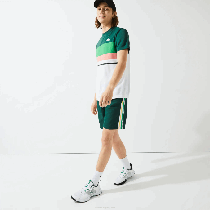 verde amarillo blanco 117 VVL0A1362 hombres Lacoste shorts deportivos ligeros con bandas en contraste