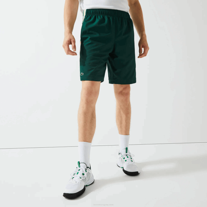 verde amarillo blanco 117 VVL0A1362 hombres Lacoste shorts deportivos ligeros con bandas en contraste