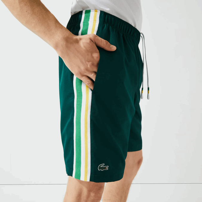 verde amarillo blanco 117 VVL0A1362 hombres Lacoste shorts deportivos ligeros con bandas en contraste