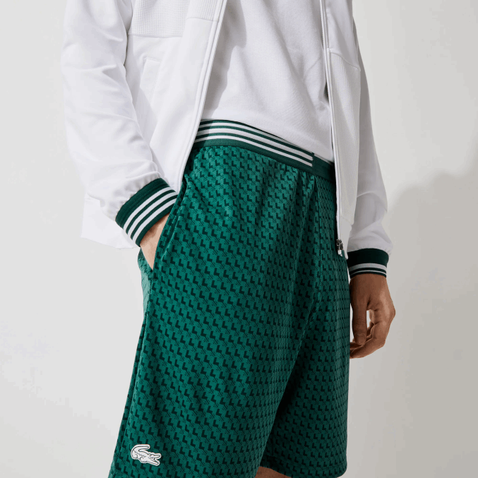 verde blanco 256 VVL0A1598 hombres Lacoste shorts deportivos transpirables con estampado de pata de gallo
