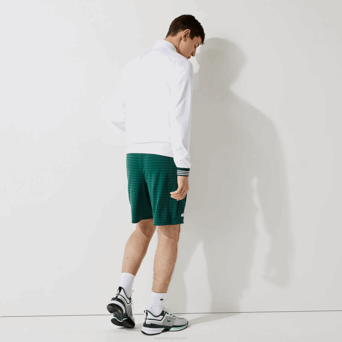 verde blanco 256 VVL0A1598 hombres Lacoste shorts deportivos transpirables con estampado de pata de gallo