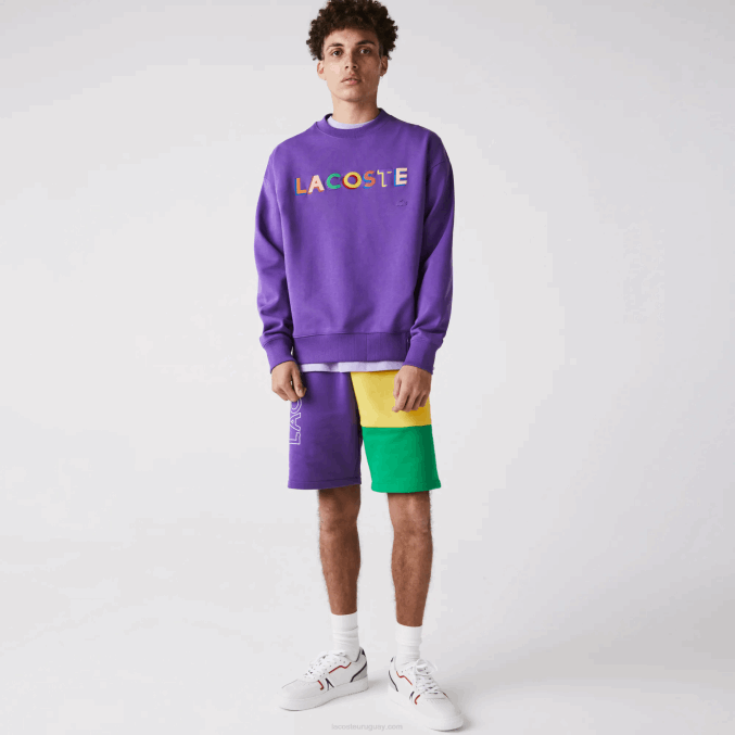 violeta amarillo verde 1cv VVL0A1560 hombres Lacoste bermudas de polar con bloques de color y letras
