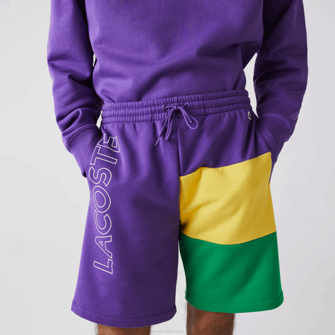 violeta amarillo verde 1cv VVL0A1560 hombres Lacoste bermudas de polar con bloques de color y letras