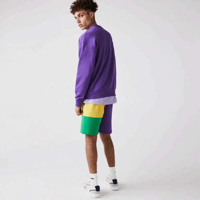violeta amarillo verde 1cv VVL0A1560 hombres Lacoste bermudas de polar con bloques de color y letras