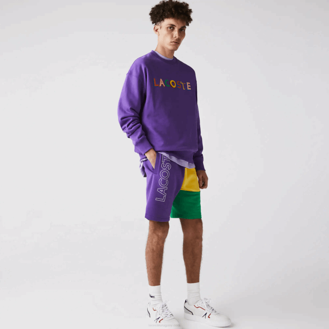 violeta amarillo verde 1cv VVL0A1560 hombres Lacoste bermudas de polar con bloques de color y letras