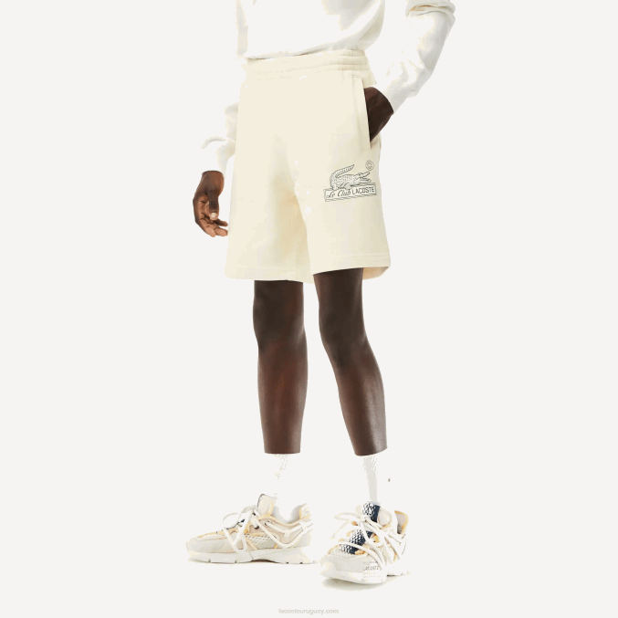 xfj blanco VVL0A486 hombres Lacoste shorts de felpa de algodón orgánico sin cepillar