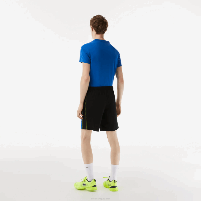 xis negro azul amarillo VVL0A425 hombres Lacoste pantalones cortos de tenis de poliéster reciclado