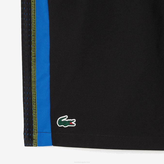 xis negro azul amarillo VVL0A425 hombres Lacoste pantalones cortos de tenis de poliéster reciclado