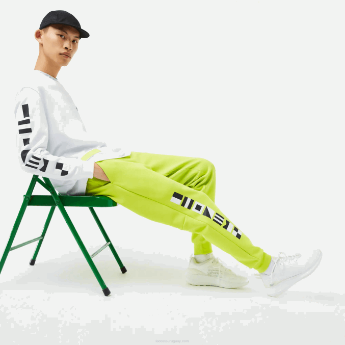 amarillo 90v VVL0A1046 hombres Lacoste pantalones de chándal con estampado reflectante