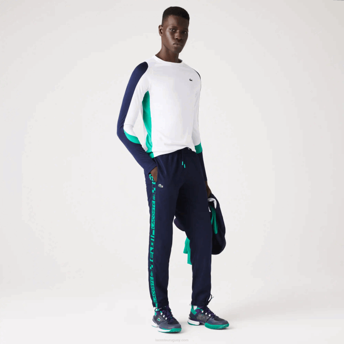 azul marino 166 VVL0A1089 hombres Lacoste pantalones deportivos de tenis con estampado lateral