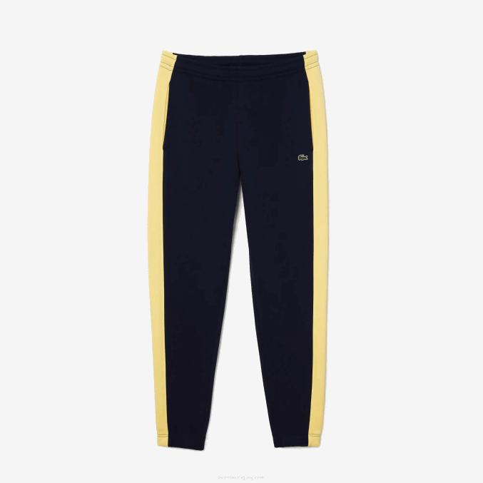 azul marino amarillo 144 VVL0A1059 hombres Lacoste pantalones de chándal con bandas en contraste