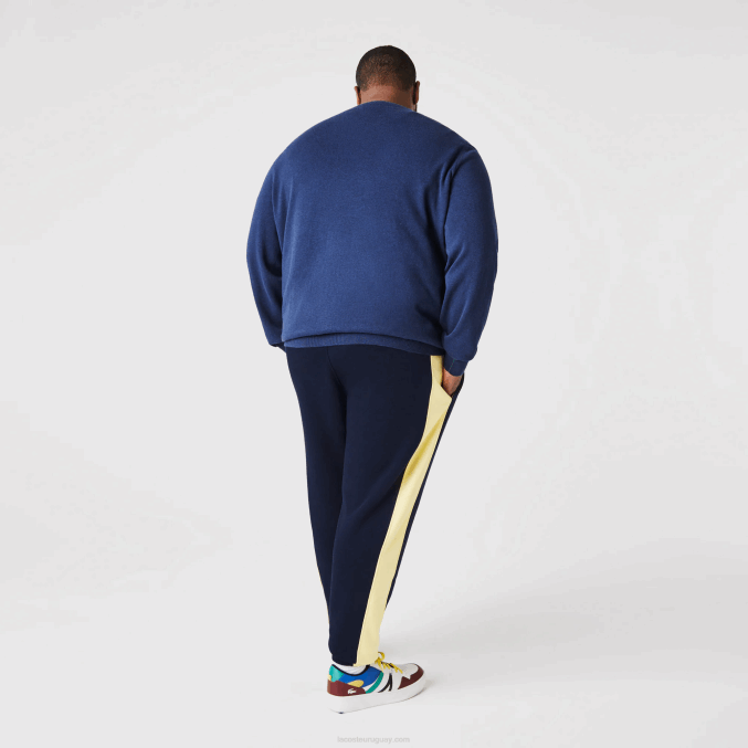 azul marino amarillo 144 VVL0A1059 hombres Lacoste pantalones de chándal con bandas en contraste