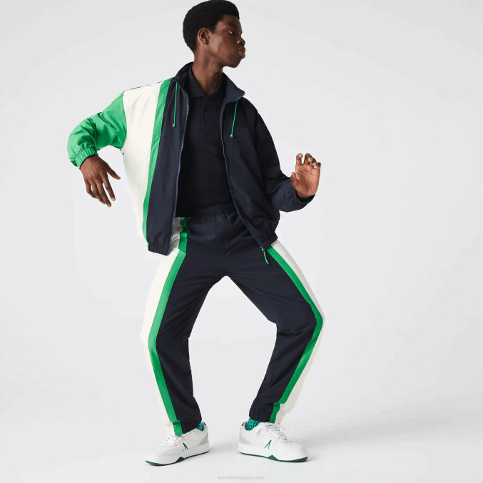azul marino blanco verde 19v VVL0A1180 hombres Lacoste pantalones de chándal ligeros repelentes al agua con bloques de color