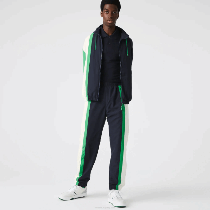 azul marino blanco verde 19v VVL0A1180 hombres Lacoste pantalones de chándal ligeros repelentes al agua con bloques de color