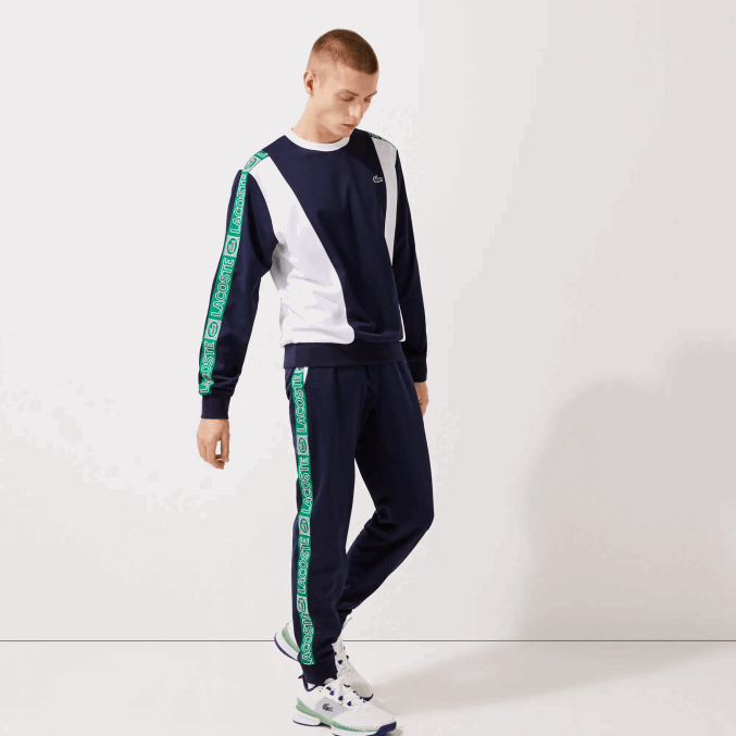 azul marino blanco verde fx3 VVL0A1121 hombres Lacoste pantalones deportivos de chándal con bandas de la marca