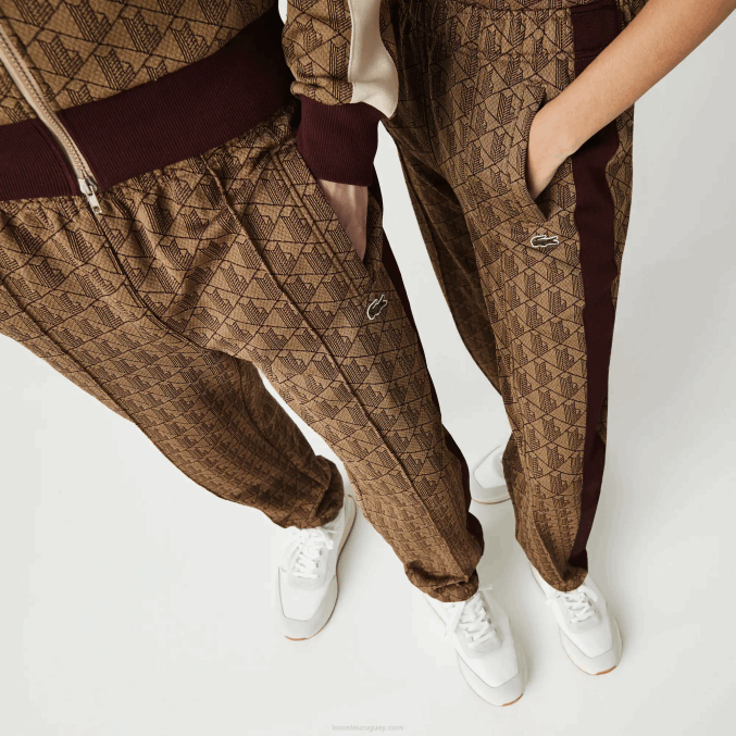 beige burdeos mkj VVL0A1186 hombres Lacoste pantalones de chándal en vivo con monograma en jacquard