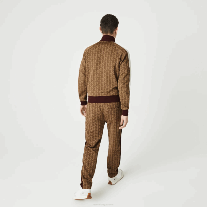 beige burdeos mkj VVL0A1186 hombres Lacoste pantalones de chándal en vivo con monograma en jacquard