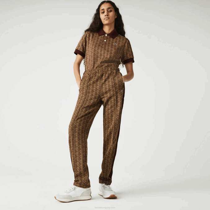 beige burdeos mkj VVL0A1186 hombres Lacoste pantalones de chándal en vivo con monograma en jacquard