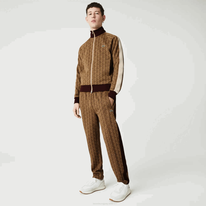 beige burdeos mkj VVL0A1186 hombres Lacoste pantalones de chándal en vivo con monograma en jacquard