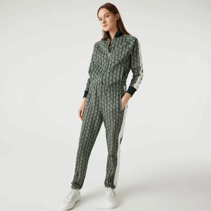 beige verde 7m4 VVL0A1187 hombres Lacoste pantalones de chándal en vivo con monograma en jacquard
