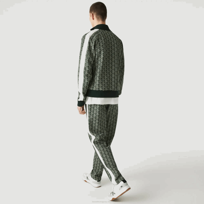 beige verde 7m4 VVL0A1187 hombres Lacoste pantalones de chándal en vivo con monograma en jacquard