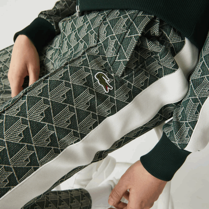 beige verde 7m4 VVL0A1187 hombres Lacoste pantalones de chándal en vivo con monograma en jacquard