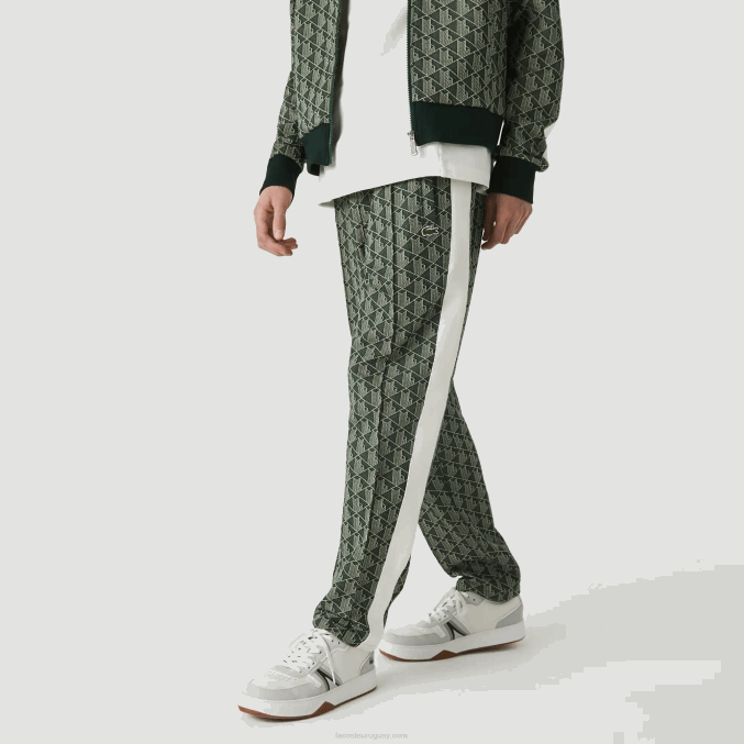 beige verde 7m4 VVL0A1187 hombres Lacoste pantalones de chándal en vivo con monograma en jacquard
