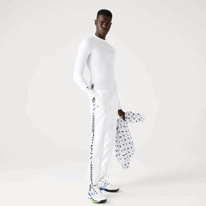 blanco 001 VVL0A1088 hombres Lacoste pantalones deportivos de tenis con estampado lateral