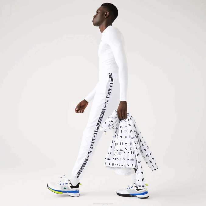 blanco 001 VVL0A1088 hombres Lacoste pantalones deportivos de tenis con estampado lateral