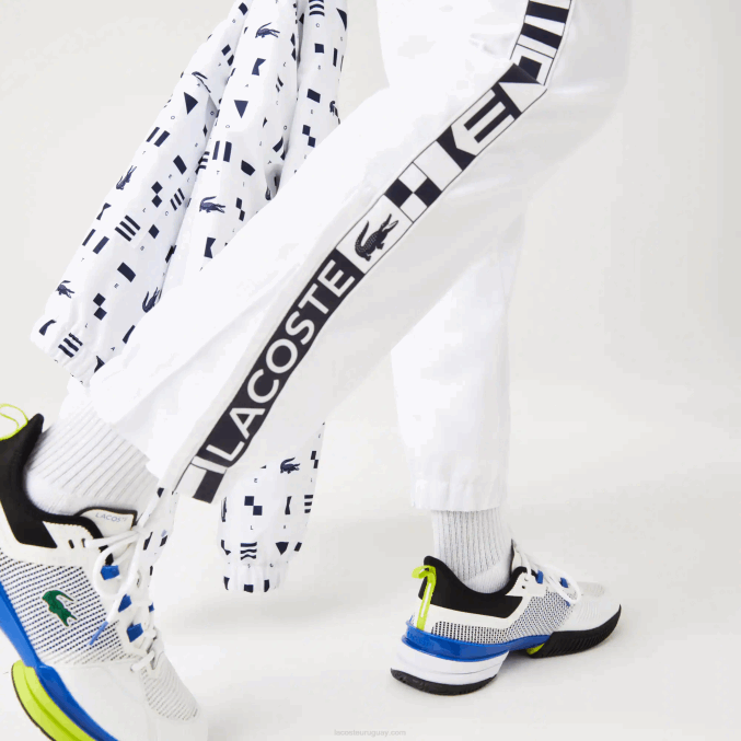 blanco 001 VVL0A1088 hombres Lacoste pantalones deportivos de tenis con estampado lateral