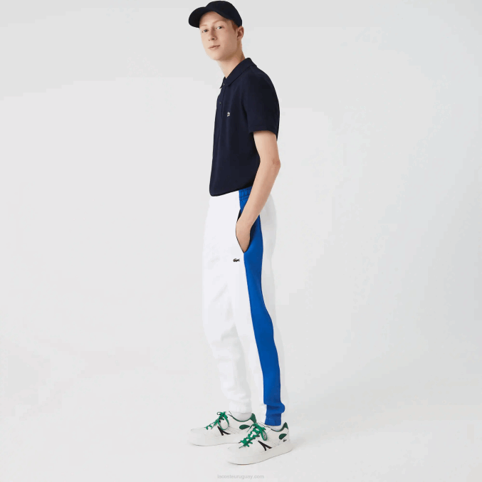 blanco azul lmq VVL0A1060 hombres Lacoste pantalones de chándal con bandas en contraste