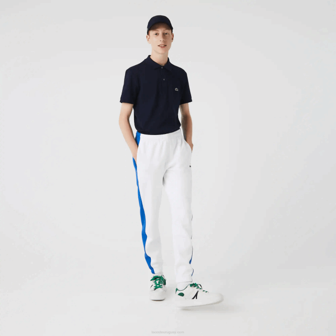 blanco azul lmq VVL0A1060 hombres Lacoste pantalones de chándal con bandas en contraste