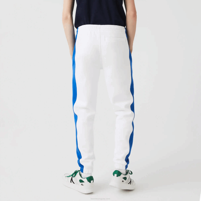 blanco azul lmq VVL0A1060 hombres Lacoste pantalones de chándal con bandas en contraste