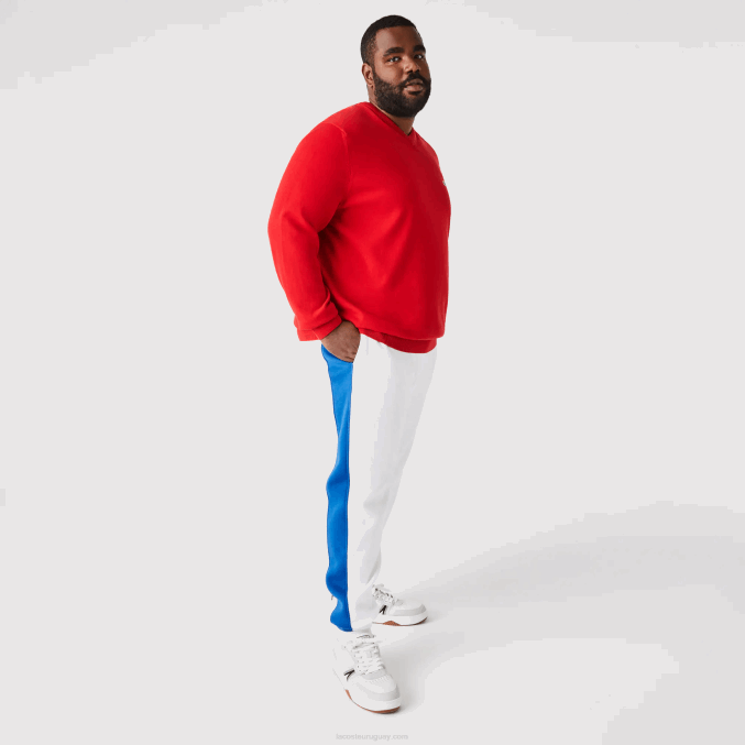 blanco azul lmq VVL0A1060 hombres Lacoste pantalones de chándal con bandas en contraste