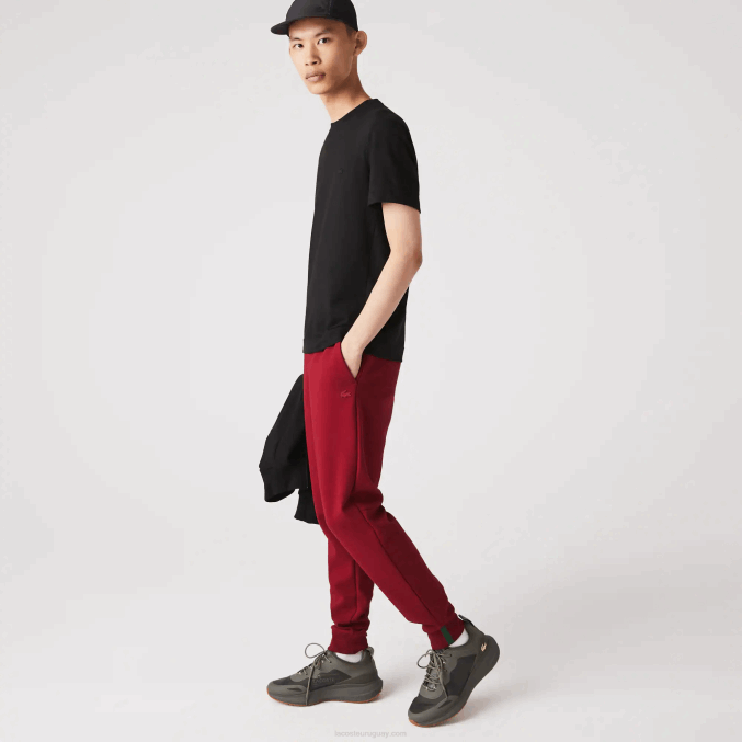 burdeos ypw VVL0A1007 hombres Lacoste pantalones de chándal slim fit en mezcla de algodón jaspeado