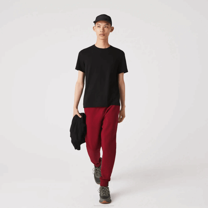 burdeos ypw VVL0A1007 hombres Lacoste pantalones de chándal slim fit en mezcla de algodón jaspeado