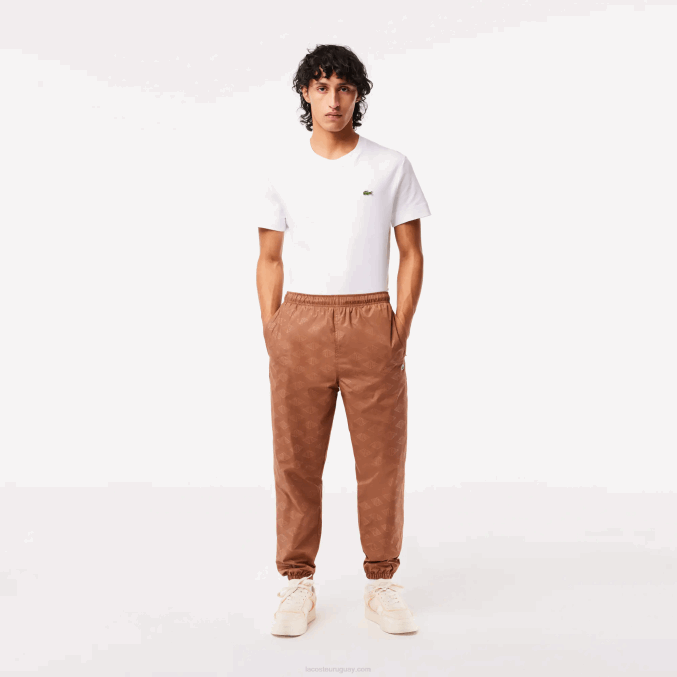 lfa marrón claro VVL0A317 hombres Lacoste pants con monograma estampado