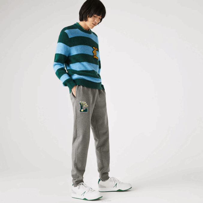 lomo gris 1vq VVL0A1169 hombres Lacoste pantalones de chándal de forro polar con insignia de banderines l