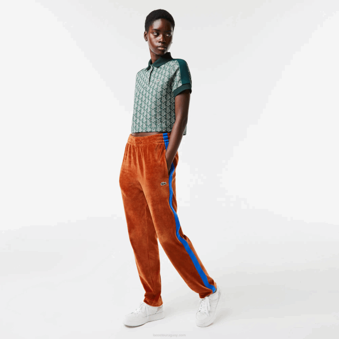 marrón 3pb VVL0A1104 hombres Lacoste pantalones de chándal con banda lateral en contraste