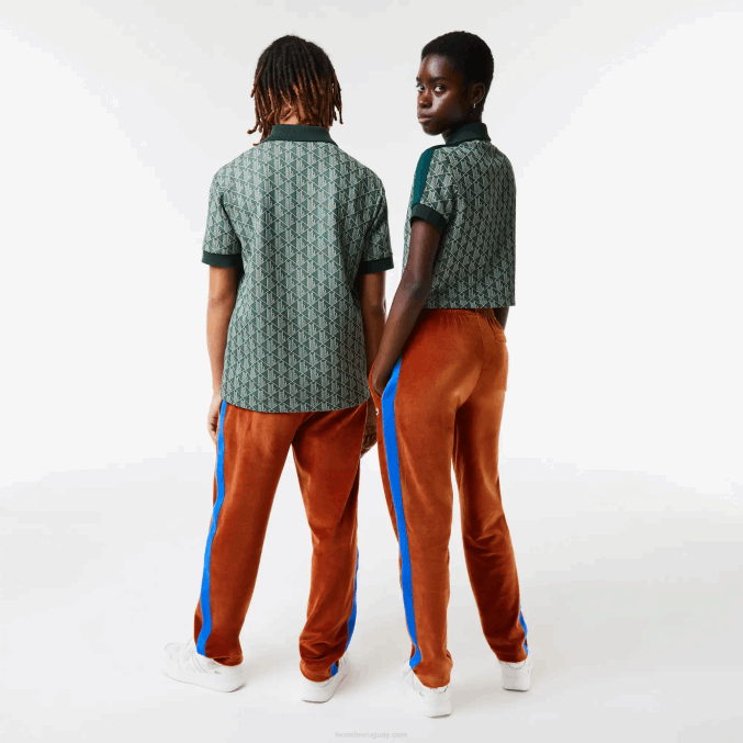 marrón 3pb VVL0A1104 hombres Lacoste pantalones de chándal con banda lateral en contraste