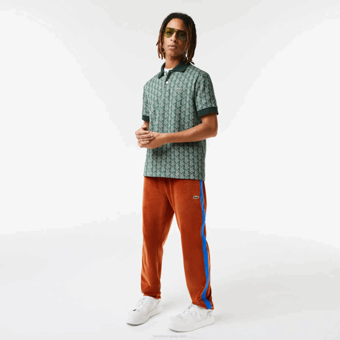 marrón 3pb VVL0A1104 hombres Lacoste pantalones de chándal con banda lateral en contraste