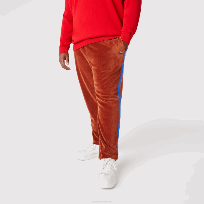 marrón 3pb VVL0A1104 hombres Lacoste pantalones de chándal con banda lateral en contraste